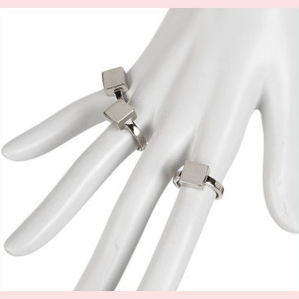 Square Silver Rings Stack BoHo Style / Alone NWT 7